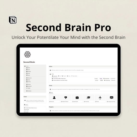 Second Brain Pro Notion Template 2026: Productivity Planner, ADHD Digital Planner, PARA Method