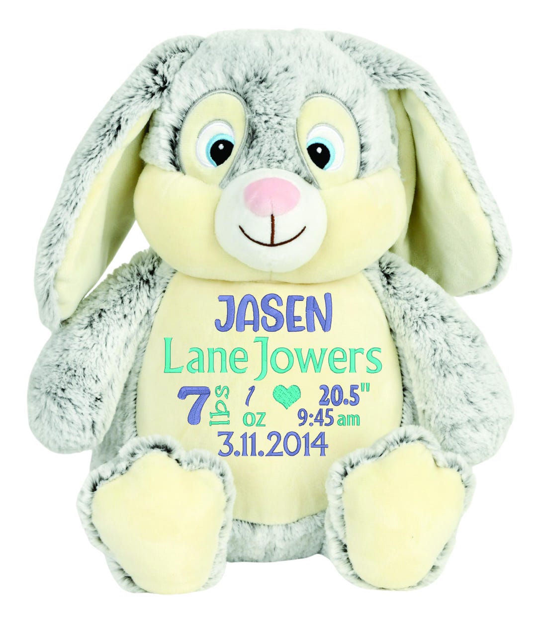 Personalized Stuffed Grey Rabbit: Add Child's Birth Announcement, Safe ...