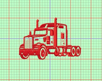 Semi Truck Embroidery File, Kenworth Download Only,   3" wide x 2" tall, PES/DST/JEF/xxx