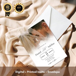 Invito di nozze digitale e stampato con busta, invito fotografico personalizzato / biglietto fisico stampabile personalizzato, elegante set di cancelleria
