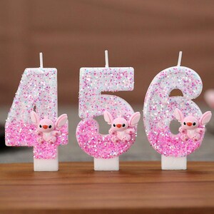 Różowa brokatowa świeczka urodzinowa 3D z uroczym króliczkiem z kreskówek – ozdoba na tort na przyjęcie dla dzieci, rocznicę, baby shower (1 szt.)