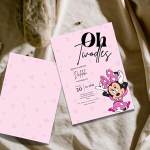 Oh Twodles Minnie Maus 2. Geburtstagseinladung, bearbeitbare rosa Polka Dot Party einladen, druckbare Mädchen Geburtstag, digitaler Download, zwei Jahr
