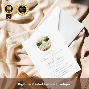 Elegante Veranstaltungsort Illustration Hochzeitseinladung Set | Digital & gedruckte Einladung mit Umschlag | Personalisierte minimalistische Hochzeitskarte