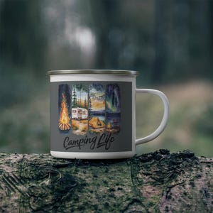Camping Enamel Mug: Outdoor Adventure Coffee Cup