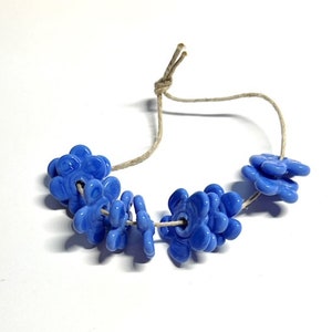 Perwinkle Blue Handmade Lampwork Violet Flowers Artisan Beads by MMB SRA #U5