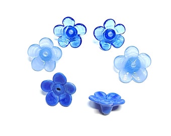Blue Handmade Lampwork Glass Trumpet Flowers, lampwork earring pairs, Artisan Lampwork beads by SRA # U5