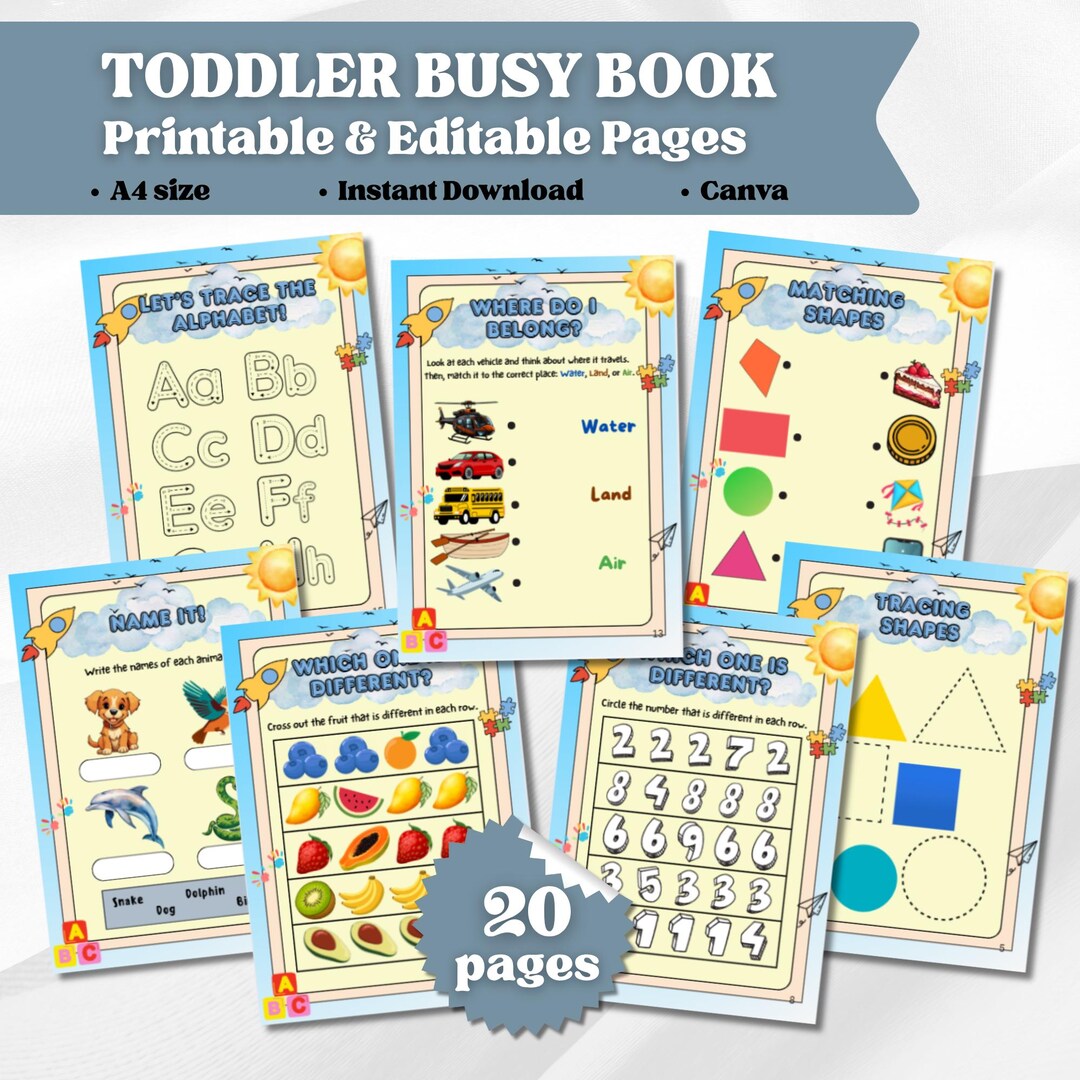 Printable Toddler Busy Book, Preschool Learning Binder, Quiet Book for ...