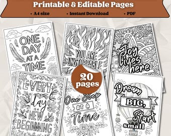 Páginas para colorear con citas motivacionales, citas inspiradoras y de amor propio, libro de afirmaciones positivas, actividad de autocuidado