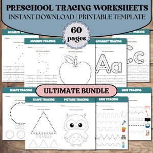 Preschool Learning Bundle, Line Tracing Worksheets, Toddler Busy Book, Preschool Curriculum, Kindergarten Worksheets, Handwriting Practice