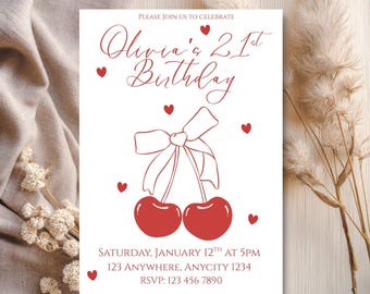 Cherry Coquette 21st Birthday Invitation
