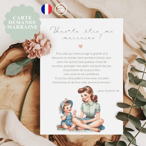 Original vintage godmother card to print, Future godmother request PDF, French text Do you want to be my godmother?, godmother announcement poem