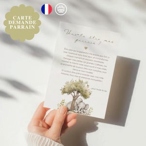 Godfather request card in French, tender and knowing poem, A5 to print, godfather baptism announcement, elephant, do you want to be my godfather