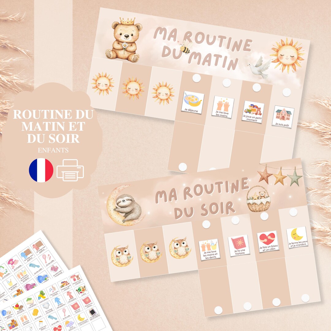 Printable Morning and Evening Routine for Children - Beige Boho Visual ...