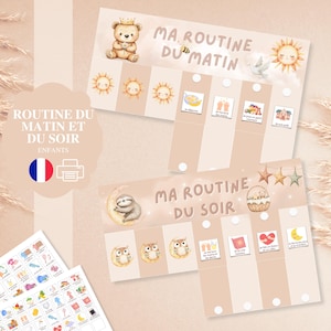 Printable morning and evening routine for children - Beige boho visual chart PDF - Montessori autonomy - Fun and practical rituals for children