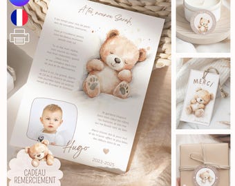 Nursery thank you gift - customizable poster and card for nanny - thank you nanny labels, thank you MAM to print, thank you aunt