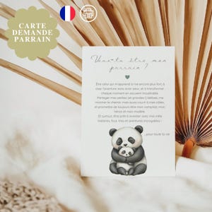 Printable card asking for godfather in French, unique poem for announcement, do you want to be my godfather, PDF format A5, panda drawing, baptism