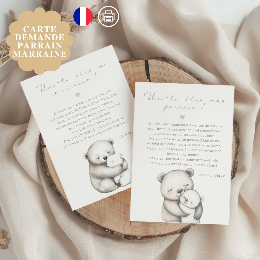 Cartes à imprimer demande parrain et marraine, Duo original en français ...