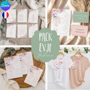 Peut inclure: Ensemble de papeterie de mariage et de t-shirts. La papeterie comprend des cartons d'invitation, des menus et d'autres détails de l'événement, décorés de motifs floraux. Les t-shirts sont blancs et pêche, avec des graphiques floraux et le texte "Future Mrs."