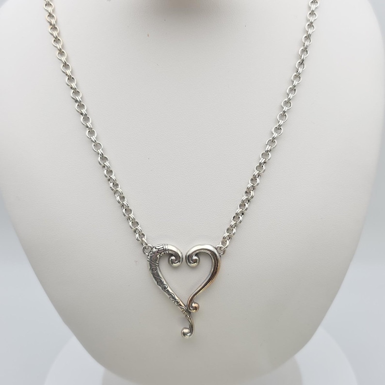 BRIGHTON 'Adore Me Heart' Necklace Open Heart Scrollwork Silver Plate 18" image 7