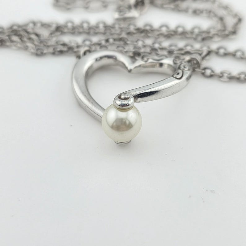 BRIGHTON 'Adorenme' Necklace Reversible Open Heart Faux Pearl Silver Plate 18" image 5