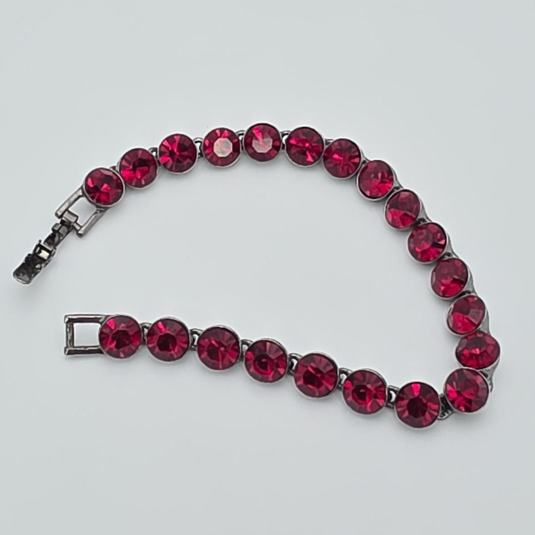 New! GIVENCHY Signed Tennis Bracelet Red SWAROVSKI Crystals