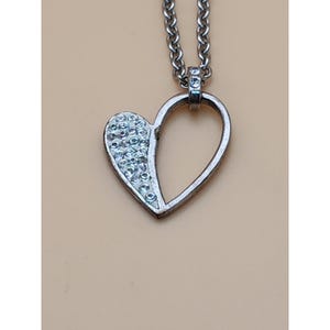 Designer ATI BR Thailand Signed Heart Necklace Crystal Encrusted Silver Tone