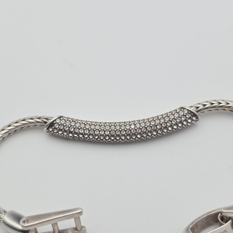 BRIGHTON 'Meridian Blaze' Bracelet Pavé Crystals Silver Plate Wheat Chain 7" image 3