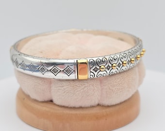 BRIGHTON "Golden Gate" Bangle Bracelet 3D Scrollwork Silver & Gold Plate 7.75"
