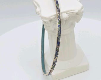 Vtg Authentic Chinese Cloisonné Bracelet Thin Multi-Colored Enamel Floral 8"