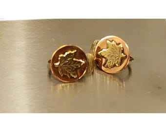 100+ Yr Old Antique Maple Leaf 10k Yellow Gold & Copper Clip-On Earrings Canada