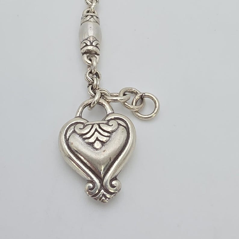 BRIGHTON 'Blaire Heart' Charm Bracelet Barrel Links Silver Plate 6.75" FREE HIP image 5