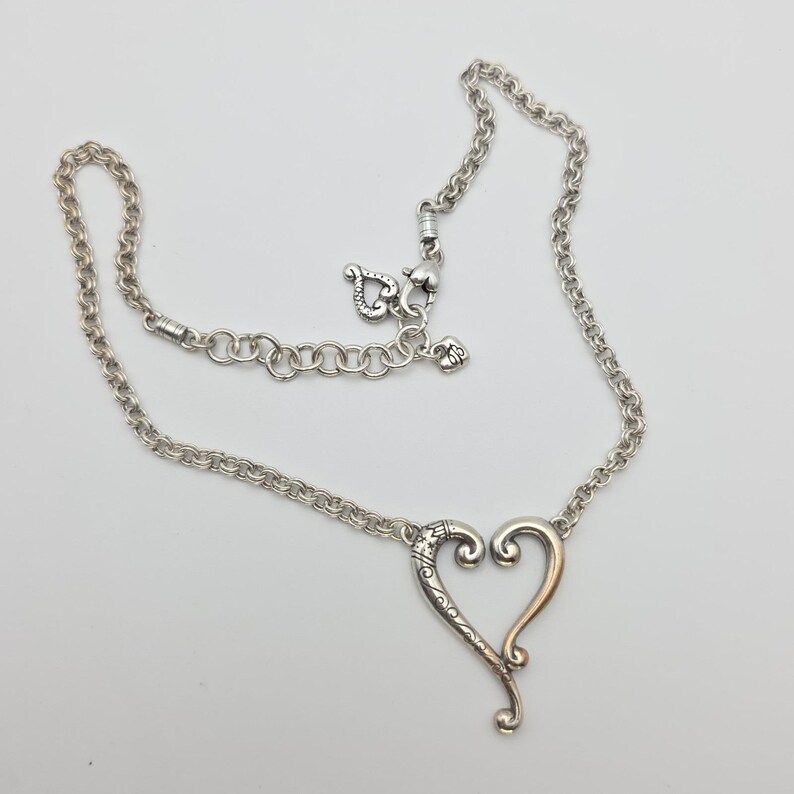 BRIGHTON 'Adore Me Heart' Necklace Open Heart Scrollwork Silver Plate 18" image 4