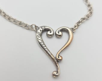 BRIGHTON 'Adore Me Heart' Necklace Open Heart Scrollwork Gold Silver Plate 18"