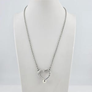 BRIGHTON 'Adorenme' Necklace Reversible Open Heart Faux Pearl Silver Plate 18" image 3