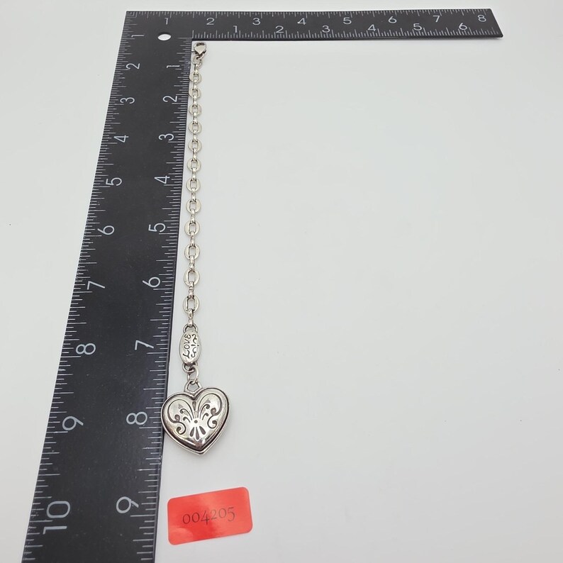 BRIGHTON Love Heart Charm Bracelet Scrollwork Silver Plate 6.5" FREE HIPPING!! image 8