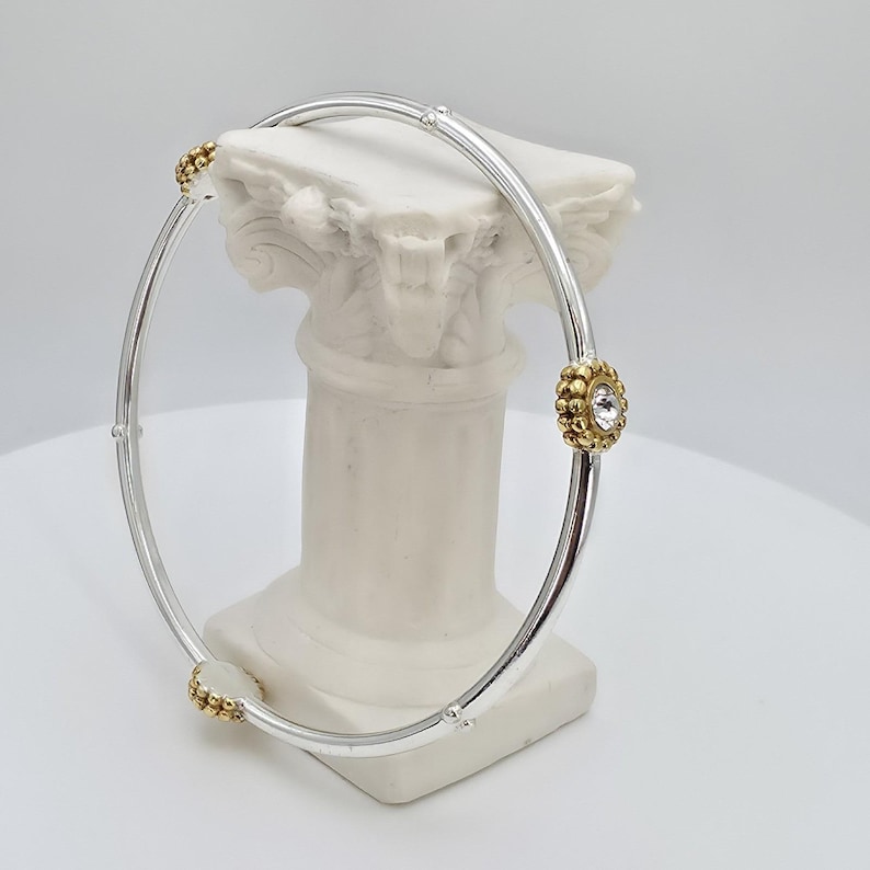 BRIGHTON 'Twinkle' Bangle Bracelet SWAROVSKI Crystals Gold & Silver Plate 8" image 5