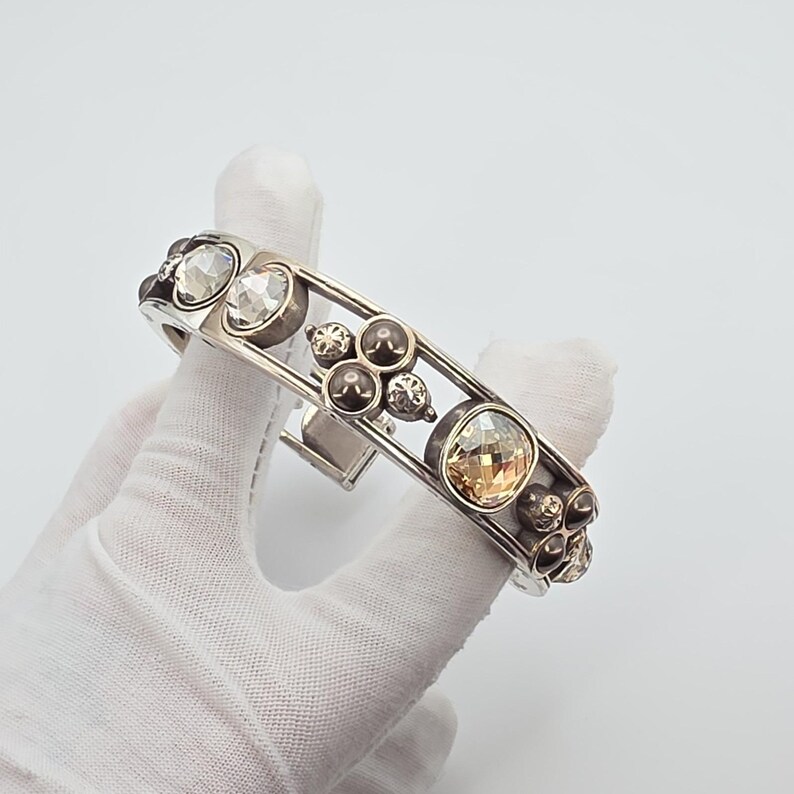 BRIGHTON 'Selene' Bangle Bracelet SWAROVSKI Crystal Studded Silver Plate 6.75" image 5