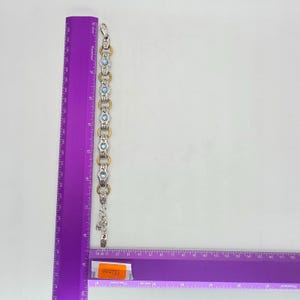 BRIGHTON "Celestial Blue" Bracelet Silver & Gold Plate Link Icy Blue Crystal 8" image 5