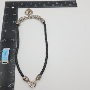 BRIGHTON Heart Pendant Necklace Gold Silver Plate Black Leather Braided Cord 16" image 7