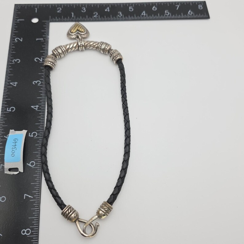 BRIGHTON Heart Pendant Necklace Gold Silver Plate Black Leather Braided Cord 16" image 7