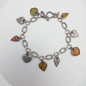 BRIGHTON "Picadilly Heart" Bracelet Charm Hearts Resin Toggle Silver Plate 7.75"