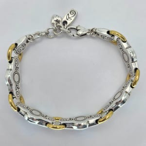 BRIGHTON "Celestial Blue" Bracelet Silver & Gold Plate Link Icy Blue Crystal 8" image 2