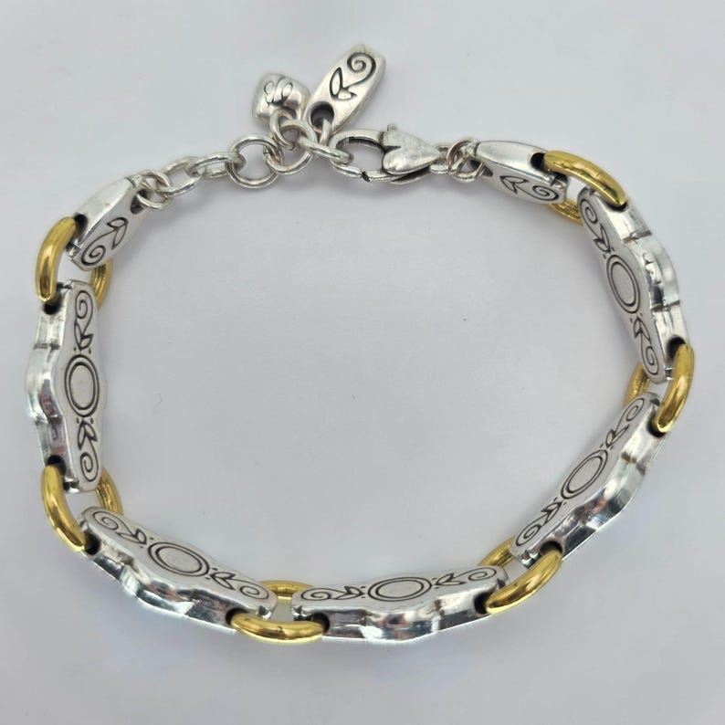 BRIGHTON "Celestial Blue" Bracelet Silver & Gold Plate Link Icy Blue Crystal 8" image 2