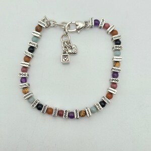 BRIGHTON "Confetti" Bracelet Various Semi-Precious Stones Silver Plate Beads 8" image 2