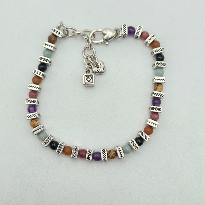 BRIGHTON "Confetti" Bracelet Various Semi-Precious Stones Silver Plate Beads 8" image 2