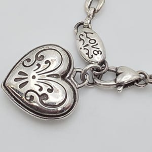 BRIGHTON Love Heart Charm Bracelet Scrollwork Silver Plate 6.5" FREE HIPPING!! image 4