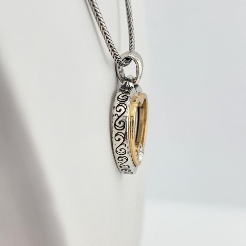 BRIGHTON 'Open Heart' Necklace Reversibe Crystal Accent Silver & Gold Plate 18" image 3