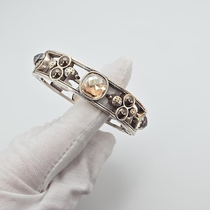BRIGHTON 'Selene' Bangle Bracelet SWAROVSKI Crystal Studded Silver Plate 6.75" image 3