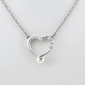 BRIGHTON 'Adorenme' Necklace Reversible Open Heart Faux Pearl Silver Plate 18" image 1