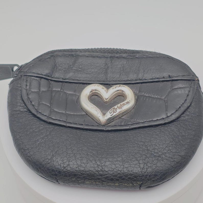 Portamonete vintage BRIGHTON in pelle nera con piccola tasca esterna e divisore interno immagine 1